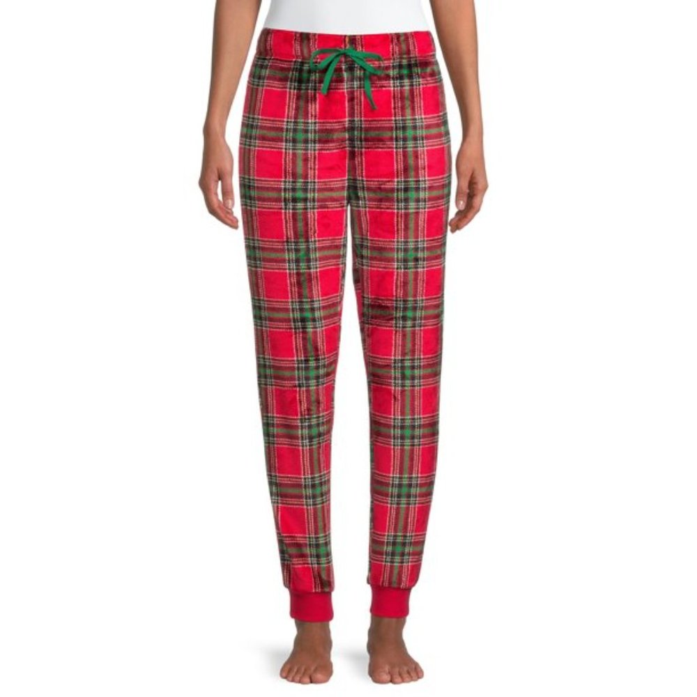 NEW NWT Red Plaid Sz XL (16/18) Soft Velour Christmas Holiday Lounge Sleep Pants
